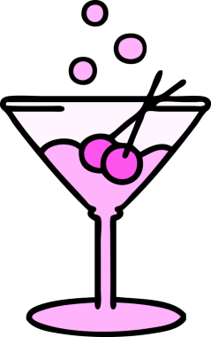 Bir insan tarafından çizilmiş bardakta bir kokteyl karikatürü.