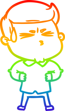 Bir insan tarafından çizilmiş terleyen bir çizgi film karakterinin çizimi.