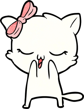 Bir insan tarafından çizilmiş kafasında yay olan çizgi film kedisi.