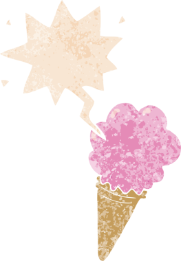 Bir insan tarafından çizilmiş grunge dertli retro tarzı konuşma baloncuklu çizgi film dondurması.