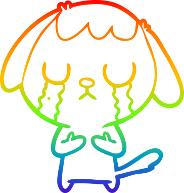 Gökkuşağı gradyan çizimi bir insan tarafından çizilmiş şirin bir çizgi köpeğin ağlaması.