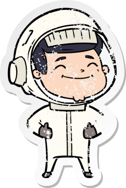 Bir insan tarafından çizilmiş mutlu bir astronotun sıkıntılı çıkartması.