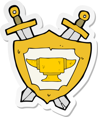 Bir insan tarafından çizilmiş karikatür demircisi örs arması çıkartması.