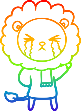 Bir insan tarafından çizilmiş ağlayan bir aslanın çizgi çizimi.