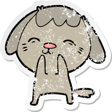 Bir insan tarafından çizilmiş mutlu çizgi film köpeğinin sıkıntılı çıkartması.