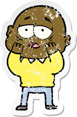 Bir insan tarafından çizilmiş yorgun ve kel bir adamın sıkıntılı çıkartması.