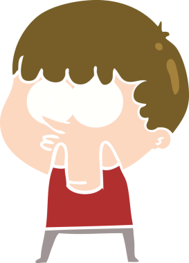 Düz renkli çizgi film meraklısı çocuk bir insan tarafından çizilmiş.