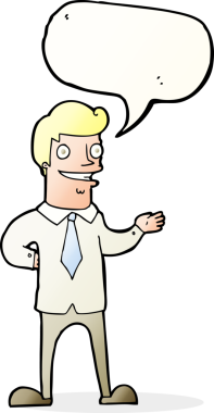 Bir insan tarafından çizilmiş konuşma balonu olan bir karikatür satıcısı.