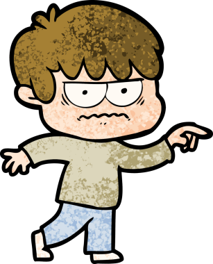 Bir insan tarafından çizilmiş sinirli çizgi film çocuğu.