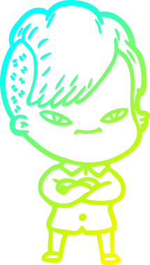 Hipster saç kesimi bir insan tarafından çizilmiş hoş bir çizgi film kızı çizimi.