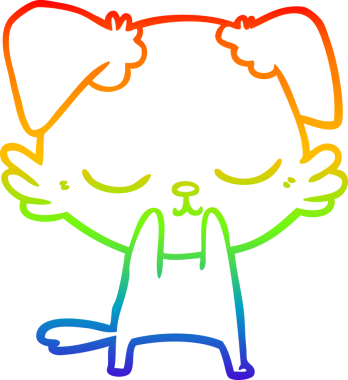 Gökkuşağı gradyan çizimi. Bir insan tarafından çizilmiş şirin bir köpek çizimi.