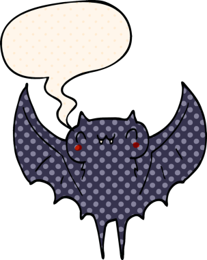 Bir insan tarafından çizilmiş çizgi roman tarzında konuşma baloncuğu olan bir yarasa.