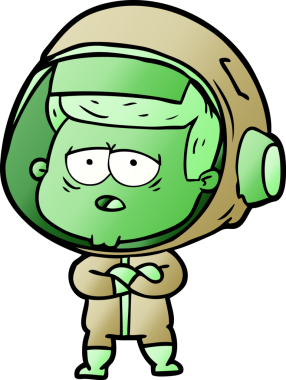 Bir insan tarafından çizilmiş yorgun astronot çizgi filmi.