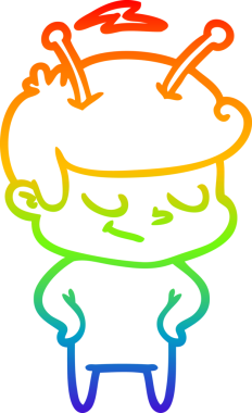 Gökkuşağı gradyan çizimi bir insan tarafından çizilmiş dost bir uzay adamının çizimi