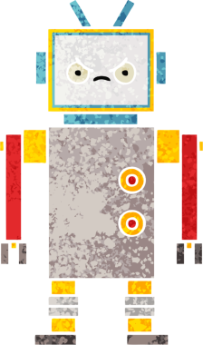 Bir insan tarafından çizilmiş bir robotun retro çizim tarzı karikatürü