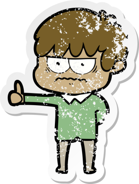 Bir insan tarafından çizilmiş kızgın bir çizgi film çocuğunun sıkıntılı çıkartması.