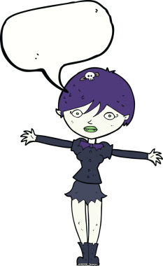 Bir insan tarafından çizilmiş konuşma balonu olan vampir kız.