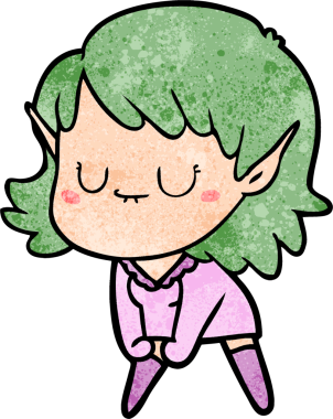 Bir insan tarafından çizilmiş mutlu elf kızı.