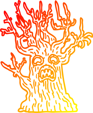 Bir insan tarafından çizilmiş ürkünç bir ağacın sıcak çizgi çizimi.