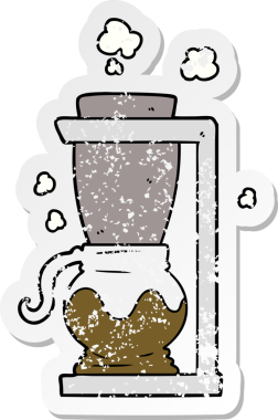 Bir insan tarafından çizilmiş karikatür filtresi kahve makinesinin sıkıntılı çıkartması.