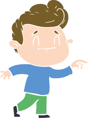 Bir insan tarafından çizilmiş mutlu düz renkli karikatür adam.