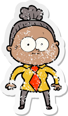 Bir insan tarafından çizilmiş mutlu, yaşlı bir kadının sıkıntılı çıkartması.