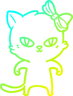 Bir insan tarafından çizilmiş bir çizgi film kedisinin soğuk gradyan çizgisi.