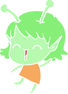 Bir insan tarafından çizilmiş düz renkli uzaylı kız çizgi filmi.