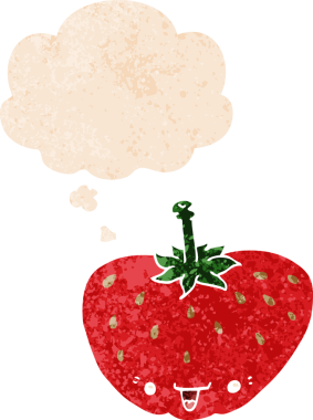 Düşünce baloncuklu çizgi film çileği grunge sıkıntılı retro dokuma tarzı bir insan tarafından çizilmiş