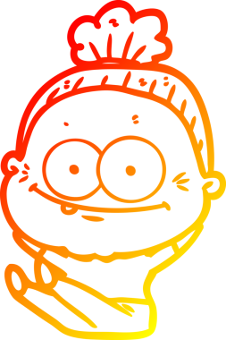 Bir insan tarafından çizilmiş mutlu, yaşlı bir kadının sıcak çizgi çizimi.