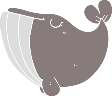 Bir insan tarafından çizilmiş düz renkli çizgi film balinası