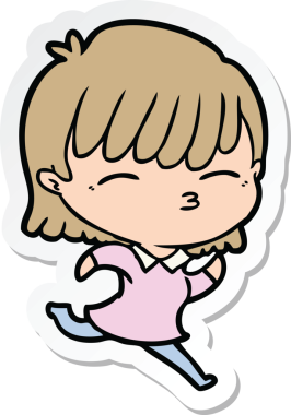 Bir insan tarafından çizilmiş bir karikatür kadının çıkartması.