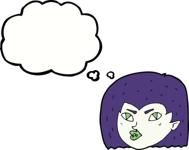 Bir insan tarafından çizilmiş düşünce baloncuklu vampir yüzü.