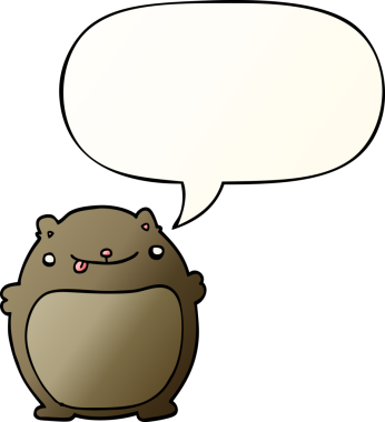 Bir insan tarafından çizilmiş yumuşak eğimli konuşma baloncuklu çizgi film ayısı.