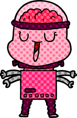 Bir insan tarafından çizilmiş mutlu çizgi film robotu