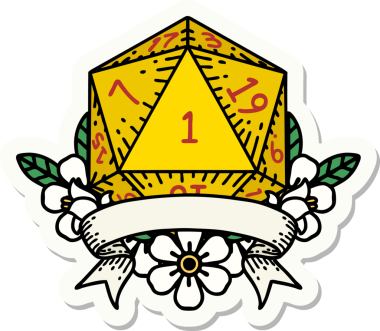 Bir insan tarafından çizilmiş doğal bir d20 zar etiketi.