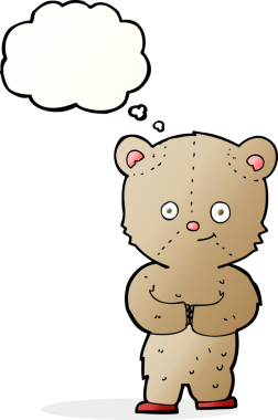 Bir insan tarafından çizilmiş düşünce balonlu oyuncak ayı.