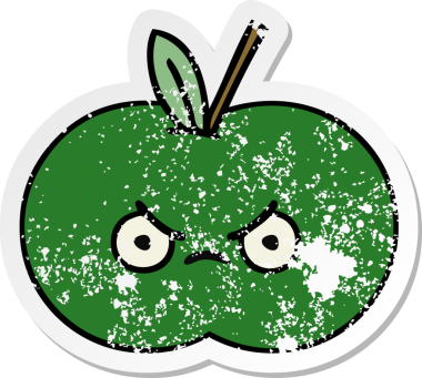 Bir insan tarafından çizilmiş tatlı, sulu bir elmanın sıkıntılı çıkartması.