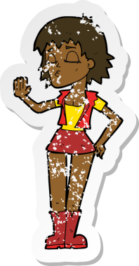 Bir insan tarafından çizilmiş havalı bir kız karikatürünün gerilimli yapıştırması.