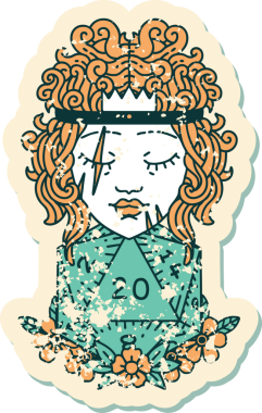 Bir insan tarafından çizilmiş doğal yirmi zarlı insan barbarının grunge sticker 'ı.