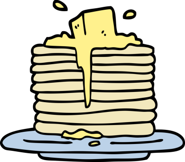 Elle çizilmiş karikatür tereyağı. Bir insan tarafından çizilmiş kreplerin üzerinde eriyor.