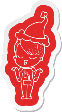 Uzay elbisesi içinde Noel Baba şapkası giyen bir kızın insan tarafından çizilmiş garip bir çizgi film çıkartması.