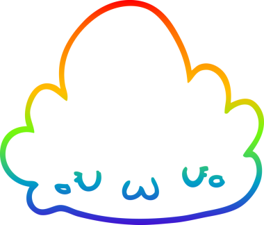 Gökkuşağı gradyan çizgisi bir insan tarafından çizilmiş şirin bir karikatür bulutu