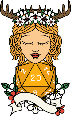 Retro Dövme Tarzı İnsan Druid Bir insan tarafından çizilmiş doğal yirmi zar ile