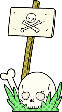 bir insan tarafından çizilmiş kafatası kemikleri ve uyarı işareti