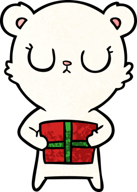 Kutup ayısı Noel hediyesi olarak bir insan tarafından çizilmiş karikatür.