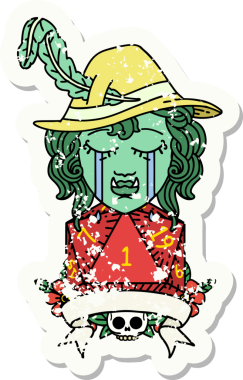 Retro Dövme Tarzı Ağlayan Ork Ozan Karakteri Bir insan tarafından çizilmiş doğal bir D20 rulo