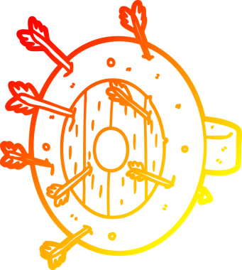 Bir insan tarafından çizilmiş oklarla dolu bir kalkanın sıcak eğik çizgi çizimi