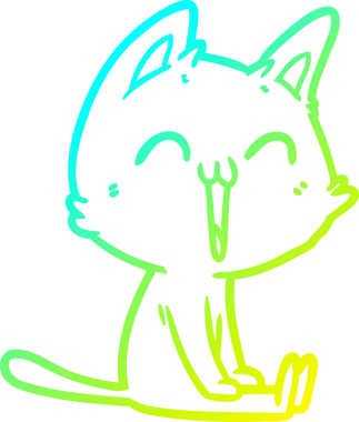 Bir insan tarafından çizilmiş mutlu çizgi film kedisinin soğuk gradyan çizgisi.