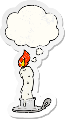 Düşünce baloncuklu çizgi film mumu insan tarafından çizilmiş yıpranmış bir çıkartma gibi.